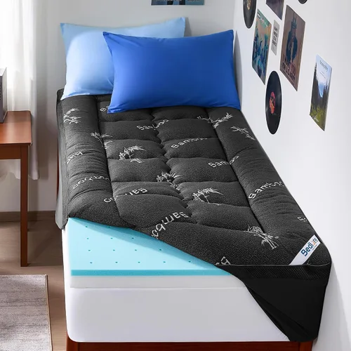 Vista 11 de BEDLORE Cubrecolchón de espuma viscoelástica de 4 pulgadas, diseño de doble capa 2 en 1
