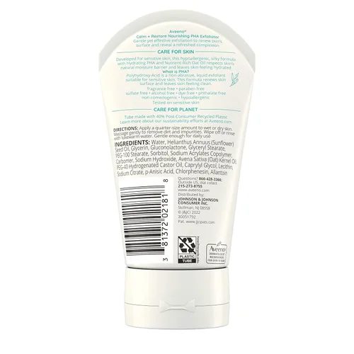Vista 9 de Aveeno Calm + Restore Exfoliante facial nutritivo PHA diario para pieles sensibles, sin fragancia y fórmula de avena no abrasiva para exfoliar
