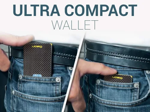 Vista 4 de ÖGON -DESIGNS- Tarjetero ultradelgado con clip para tarjetas y efectivo, cartera con bloqueo RFID, efecto policarbonato de carbono, Efecto Carbono