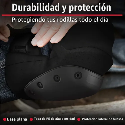 Vista 3 de PRO - Rodilleras estilo constructor con 3 niveles de protección, color negro, 1 par, tapa de plástico de soporte plano y cierres ajustables