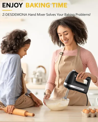Vista 7 de Mezclador de Mano Eléctrico, Mezclador de Mano Potente de 300W Eléctrico de Mano con Batidores 304, Gancho de Masa, Mezclador de Mano con Turbo