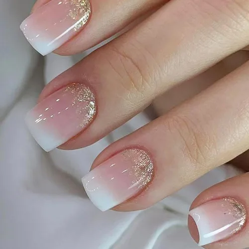 Vista 17 de Uñas postizas a presión con punta francesa verde, uñas postizas cuadradas cortas con diseños de cuentas de flores en 3D, uñas de verano, uñas Verde