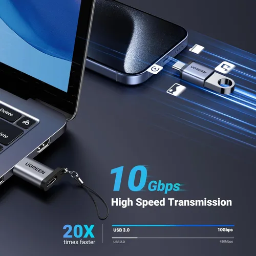 Vista 3 de UGREEN Paquete de 2 adaptadores USB a USB C, adaptador USB C hembra a USB macho de 10 Gbps compatible con iPhone 16 15, MacBook, iPad, Samsung