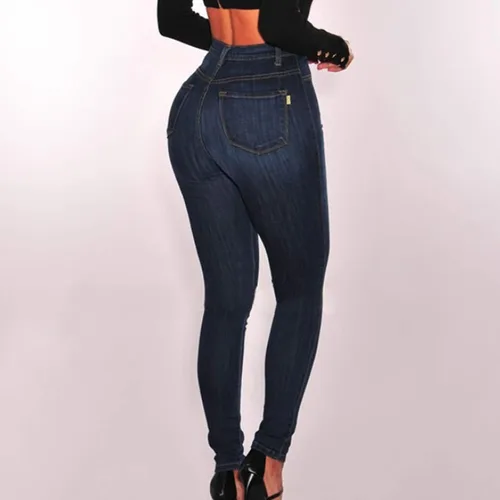 Vista 3 de UODSVP Jeans de moda para mujer, de color sólido, largos, clásicos, de cintura alta, jeans ajustados
