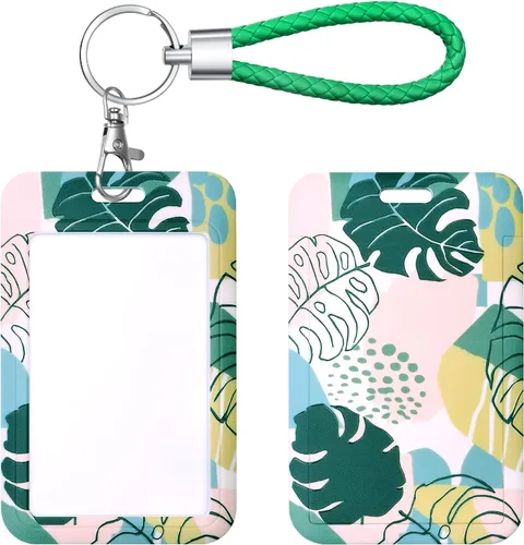 Vista 17 de Llavero con tarjetero de identificación con llavero de metal, diapositiva de plástico abierta con ventana de identificación para mujeres, hombres