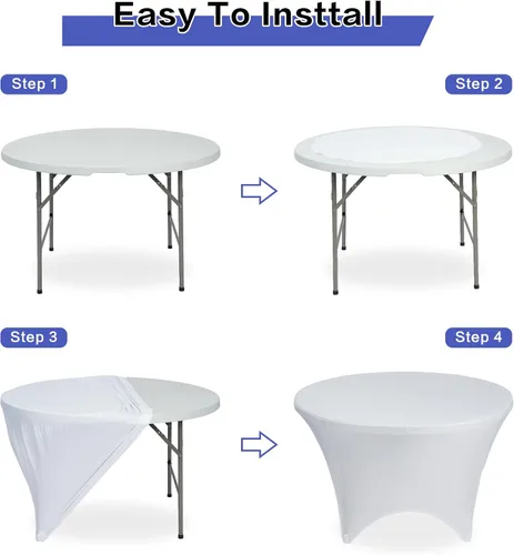 Vista 5 de GFCC Paquete de 2 manteles redondos de elastano de 60 pulgadas, color blanco, elástico ajustable de 5 pies, para bodas, fiestas, eventos, manteles