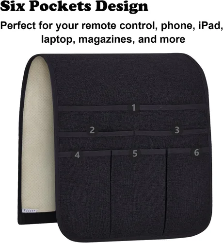 Vista 2 de Teniux - Organizador de apoyabrazos antideslizante con soporte para mando a distancia para sillón reclinable, con 5 bolsillos para revista, tableta