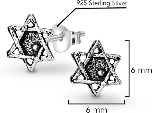 Vista 4 de Pendientes de tuerca de plata de ley religiosos con estrella judía retro vintage de David, Metal