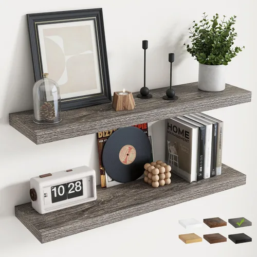 Vista 27 de Estantes flotantes cuadrados de 8 pulgadas para pared, paquete de 3, estantes de baño con veta de madera de 8"D con soportes invisibles, estantes