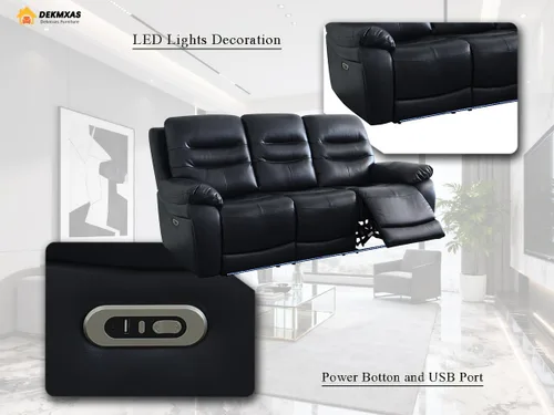 Vista 104 de Juego de sofá reclinable eléctrico, seccional de cuero transpirable beige, juego de muebles de sala de estar, 2 piezas, sofá reclinable eléctrico