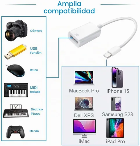Vista 7 de Adaptador USB-C a USB para iPhone 15, 16, 17, MacBook Pro Air 2025, iMac iPad mini Pro, compatible con convertidor de cable USB OTG certificado MFi