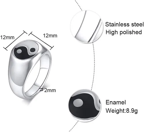 Vista 2 de Anillo de equilibrio para hombre Tai Chi Yin Yang de acero inoxidable Taoísmo Zen Spirit Talismán, Acero inoxidable, aleación, latón