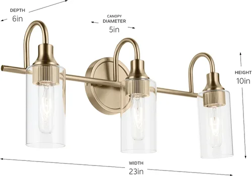 Vista 4 de Kichler Kavi - Lámpara de tocador de baño de 3 luces, bronce champán Champagne bronce