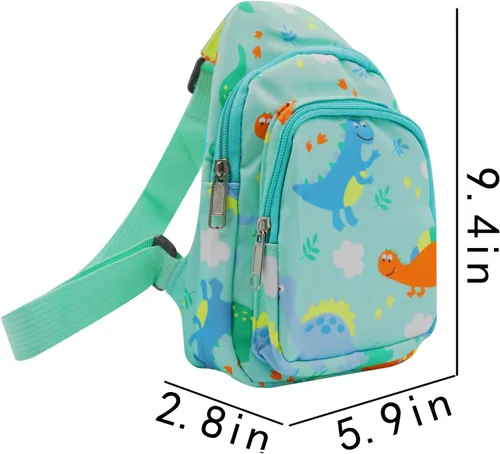 Vista 4 de ANKOMINA Bolso bandolera pequeño con diseño de unicornio y dinosaurio, bandolera para exteriores, viajes, senderismo, Verde