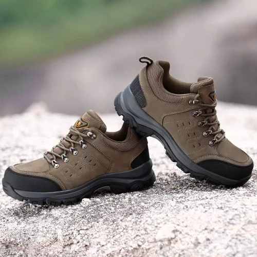 Vista 7 de CAMEL CROWN Zapatos de senderismo para hombre, botas de corte bajo, zapatos de cuero para caminar al aire libre, senderismo, entrenamiento, trabajo