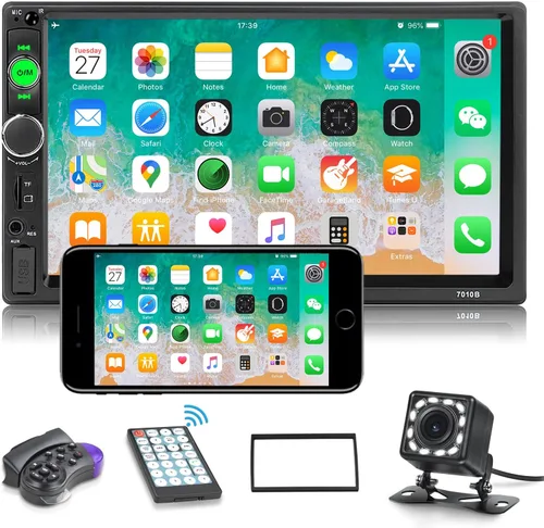 Vista 10 de NHOPEEW Estéreo de auto doble DIN de 7 pulgadas con cámara de respaldo, radio de pantalla táctil de 2 DIN con enlace de espejo con cable, Bluetooth