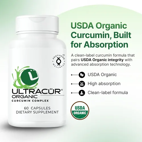 Vista 2 de UltraCur Curcumina de cúrcuma orgánica certificada por USDA, la curcumina que puedes sentir!™ Tecnología patentada de EE. UU. - El 70%