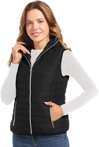 Vista 2 de DULCET Women's Hoodie Vest Soft Light weight Quilted Winter Gilet With Zip Up Pockets