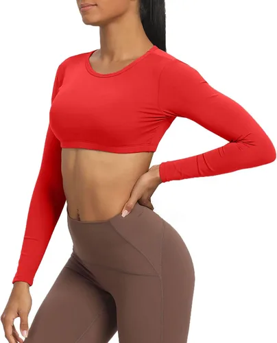 Vista 4 de Aoxjox Camiseta corta de manga larga para mujer, Clarissa sin espalda, para entrenamiento