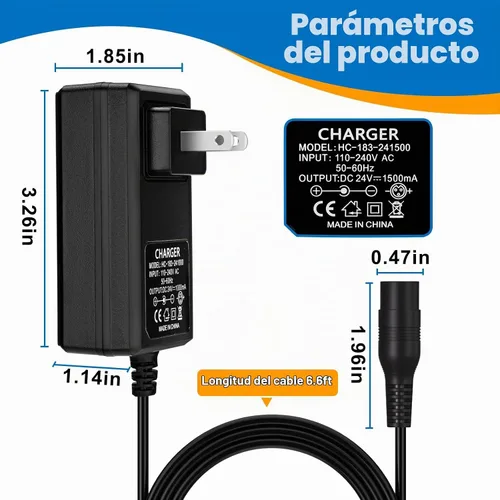 Vista 2 de Cargador de 24 V para scooter eléctrico Razor MX350 E100 E125 E150 E175 E200 E200S E300 E300S MX400 Dirt Rocket Dirt Bike Dirt Quad Moto Pocket Mod