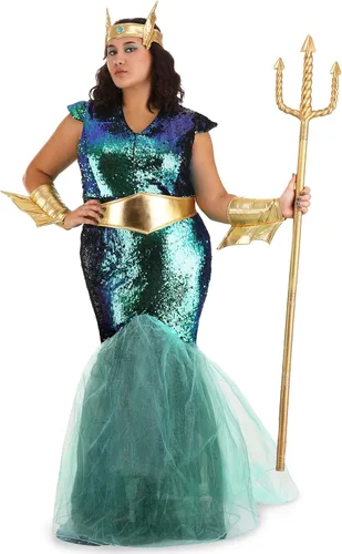 Vista 2 de Disfraz de sirena para mujer con diseño de sirena marina, talla grande