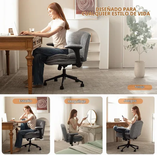 Vista 8 de Dowinx Silla Criss Cross con Brazos Abatibles Ajustables y Ruedas, Cómodo Sillón Ergonómico de Escritorio de Oficina con Cojines de 3 Capas, Silla