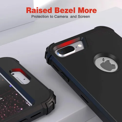 Vista 4 de IDweel Funda para iPhone 8 Plus, Funda para iPhone 7 Plus con Protector de Pantalla de Vidrio Templado, 3 en 1 Resistente a Golpes Delgada Híbrida
