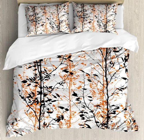 Vista 9 de Ambesonne Juego de funda de edredón natural, pájaros flamencos y palmeras en Miami, exóticos paisajes naturales tropicales, juego de ropa de cama