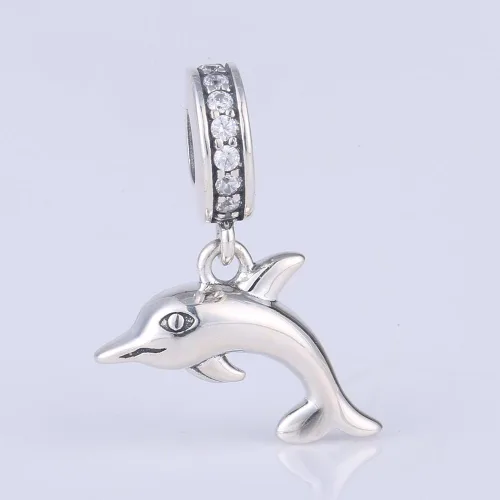Vista 2 de Encanto Delfín de auténtica plata esterlina 925. Encanto de la suerte.Encanto de animal. Encanto de océano. Encanto para brazalete., sin metal, B