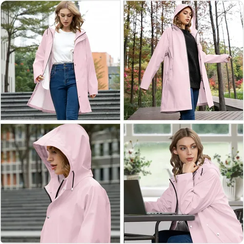 Vista 6 de UNIQUEBELLA Impermeable para mujer chaqueta impermeable con capucha rompevientos para exteriores gabardina ligera