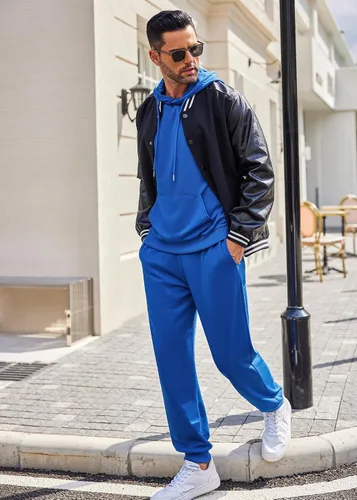 Vista 57 de COOFANDY Conjunto deportivo de 2 piezas para hombre, conjunto deportivo casual con capucha
