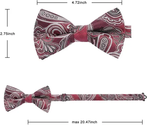 Vista 8 de HISDERN Bow Ties for Men Pre-tied Paisley Bow Ties Pocket Square Set Men's Bowtie Wedding Party
