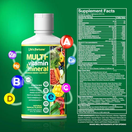 Vista 7 de Life's Fortune Multivitamínico líquido para adultos, hombres y mujeres, adolescentes, vitaminas diarias de alta absorción, minerales traza