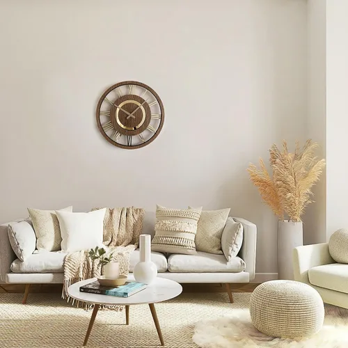 Vista 3 de Reloj de pared moderno con números romanos dorados, funciona con pilas, silencioso, sin tictac, diseño minimalista para cualquier habitación, reloj