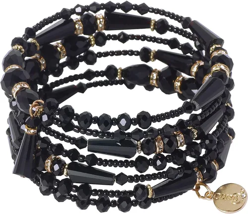 Vista 13 de Coiris Pulsera de cuentas amarillas de múltiples capas, pulsera ajustable para mujer BR1202