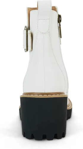 Vista 4 de Coutgo Botines de plataforma para mujer con suela de lengüeta tacón grueso cremallera lateral cómodas botas de combate de moda