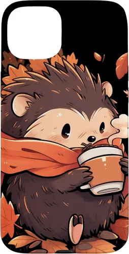 Vista 9 de Hedgehog Fall Autumn Leaves Pumpkin Spice Latte Kawaii Case for iPhone 16