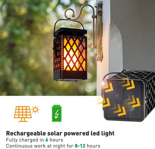 Vista 5 de Faroles solares colgantes que cambian de color y fijas, 9 modos, impermeables, luces colgantes para exteriores, llama parpadeante, linternas