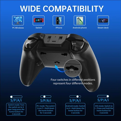 Vista 8 de hosowe Wireless Mobile Gaming Controller Compatible for PC/Switch/Android/iOS, Interactive Screen PC Controller with Programmable, Hall Effect