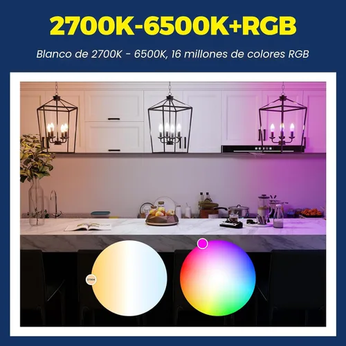 Vista 5 de Bombillas inteligentes E12 equivalente a 60 W, funciona con Alexa/Google Home/Smart Life, 500LM 6W RGBCW Candelabro LED bombillas, no requiere