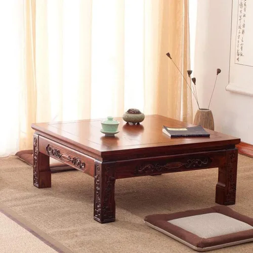 Vista 5 de Mesa de Centro Mesa de centro de haya, sofá antiguo, mesa auxiliar cuadrada pequeña, ventana de tatami, mesa de té, sala de estar, balcón