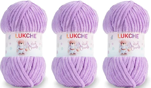 Vista 35 de Hilado de chenilla de terciopelo para amigurumi y punto de crochet súper voluminoso 100 gr (69,0 m) (Grosor del hilo 8 mm) (Verde espárrago) 1