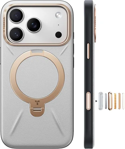 Vista 15 de TORRAS Q3 VegSkin - Funda de piel para iPhone 17 Pro, soporte magnético 360 Naranja quemado