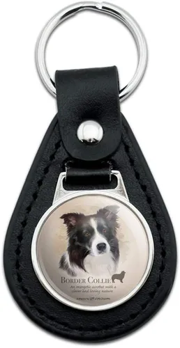 Vista 2 de GRAPHICS & MORE Llavero de cuero negro Border Collie para raza de perro, Negro