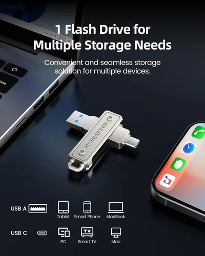 Vista 4 de MOVE SPEED Memory Stick de 64 GB, unidad de pulgar de 130 MB/s con puerto dual tipo C + USB 3.2, Pendrive de alta velocidad compatible