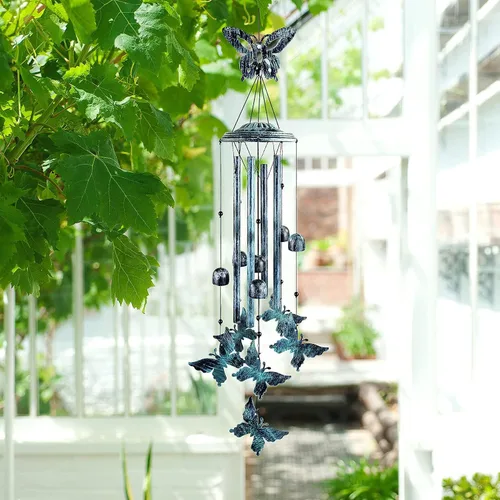 Vista 3 de Campanillas de viento de mariposa para exteriores, tubos de aluminio grandes, decoraciones al aire libre para patio, jardín, porche, campanas