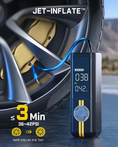 Vista 2 de Fanttik Inflador de neumáticos X8 APEX EV y adaptador de coche de carga rápida de doble puerto de 65 W
