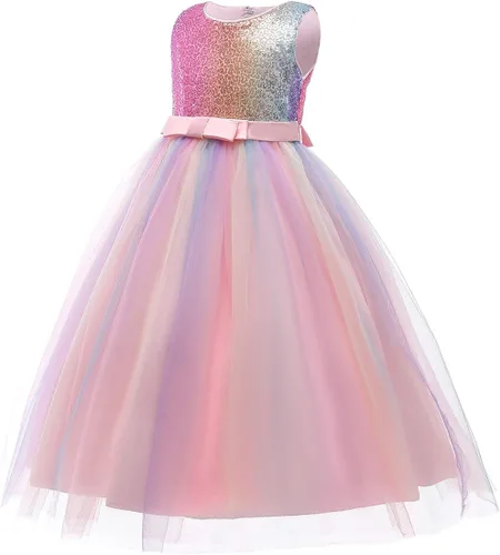 Vista 5 de REXREII Vestido de tul sin mangas para fiesta de unicornio para niñas, disfraz de carnaval, princesa, cumpleaños, Navidad, vestido largo