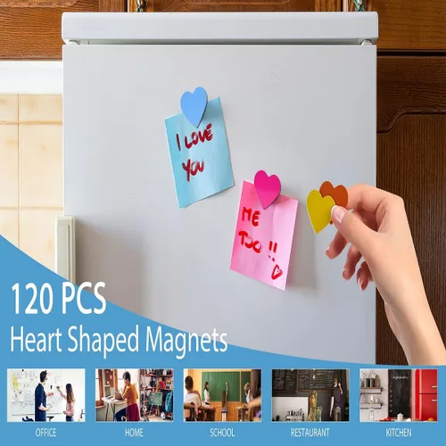 Vista 2 de NUOBESTY Calcomanías magnéticas de pizarra en forma de corazón de 1.18 pulgadas, paquete de 120 imanes para nevera para notas, fotos, pizarras