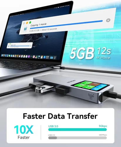 Vista 7 de MOKiN Hub USB C para adaptador MacBook con pantalla LCD inteligente